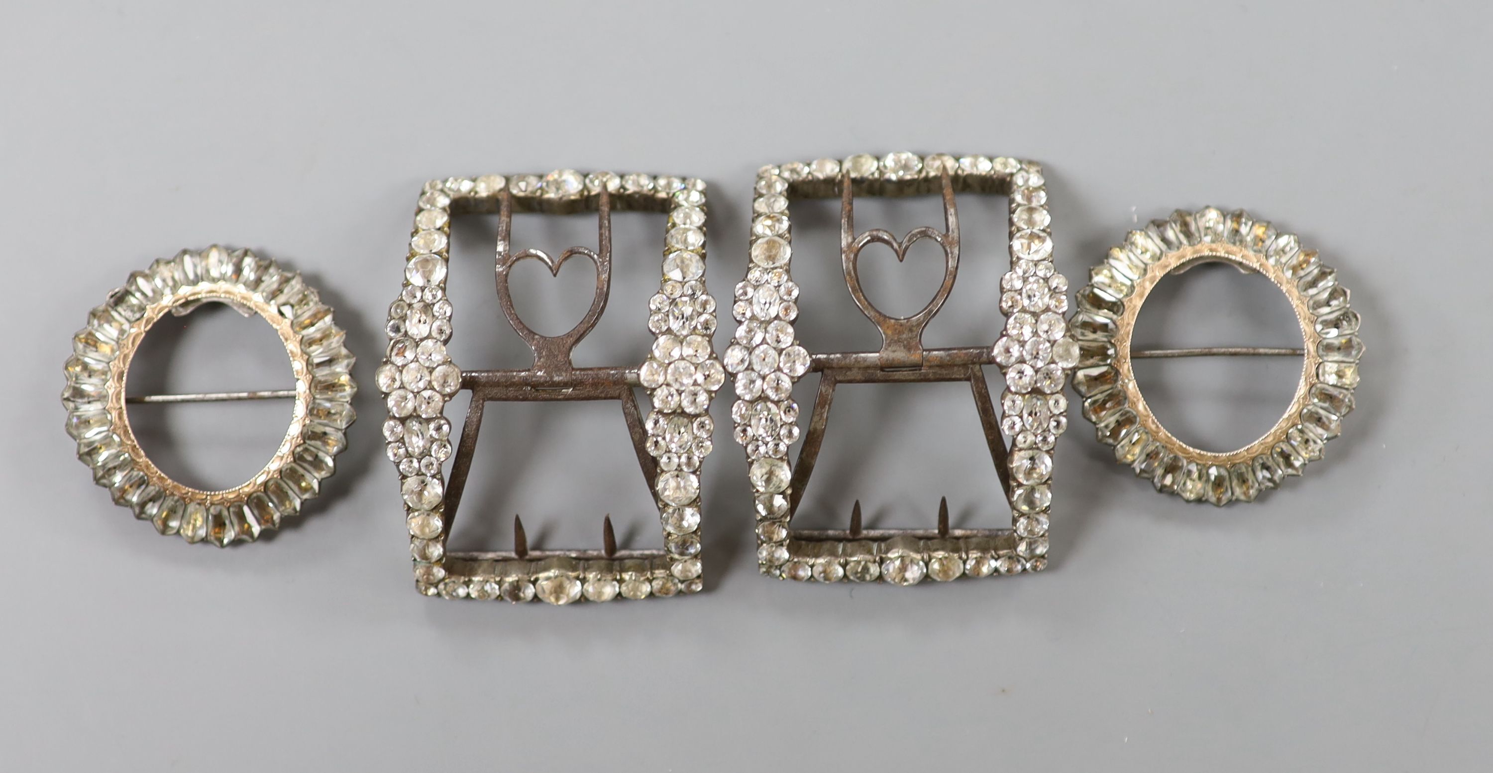 Two pairs of Georgian paste set shoe buckles